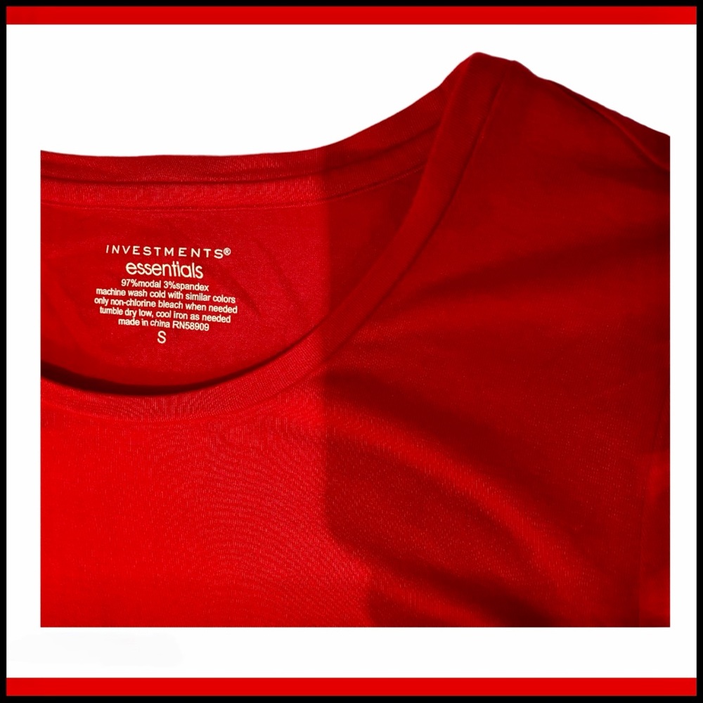 NEW INVESTMENTS ESSENTIALS RED 3/4 SLEEVE T-SHIRT - Picture 3 of 6